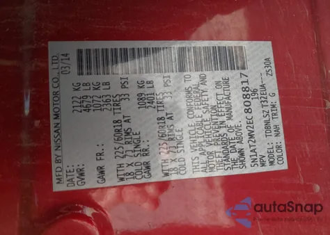 2014 Nissan Rogue Sl z USA, uszkodzony, nr VIN 5N1AT2MV2EC808817